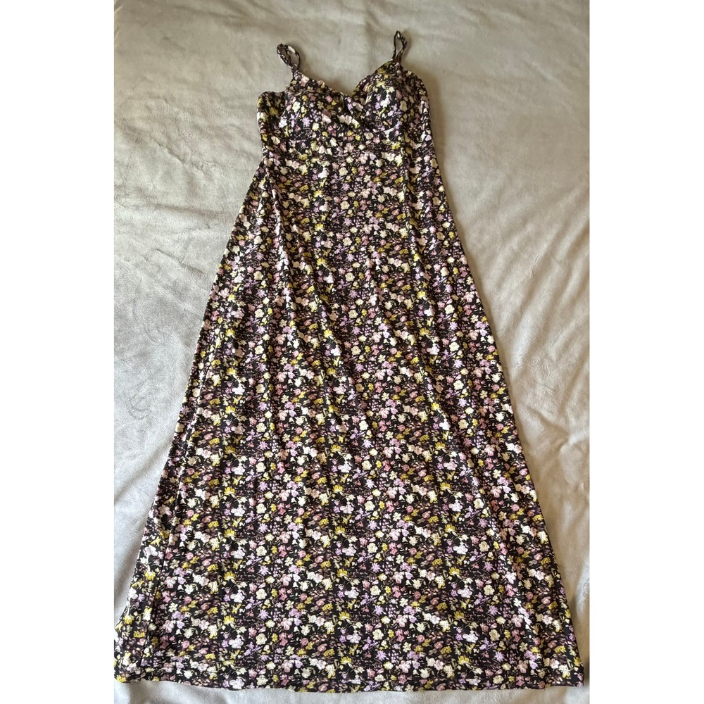 Essentials by Milano Floral Maxi Dress Medium Pink Yellow Ditsy Print Sleeveless